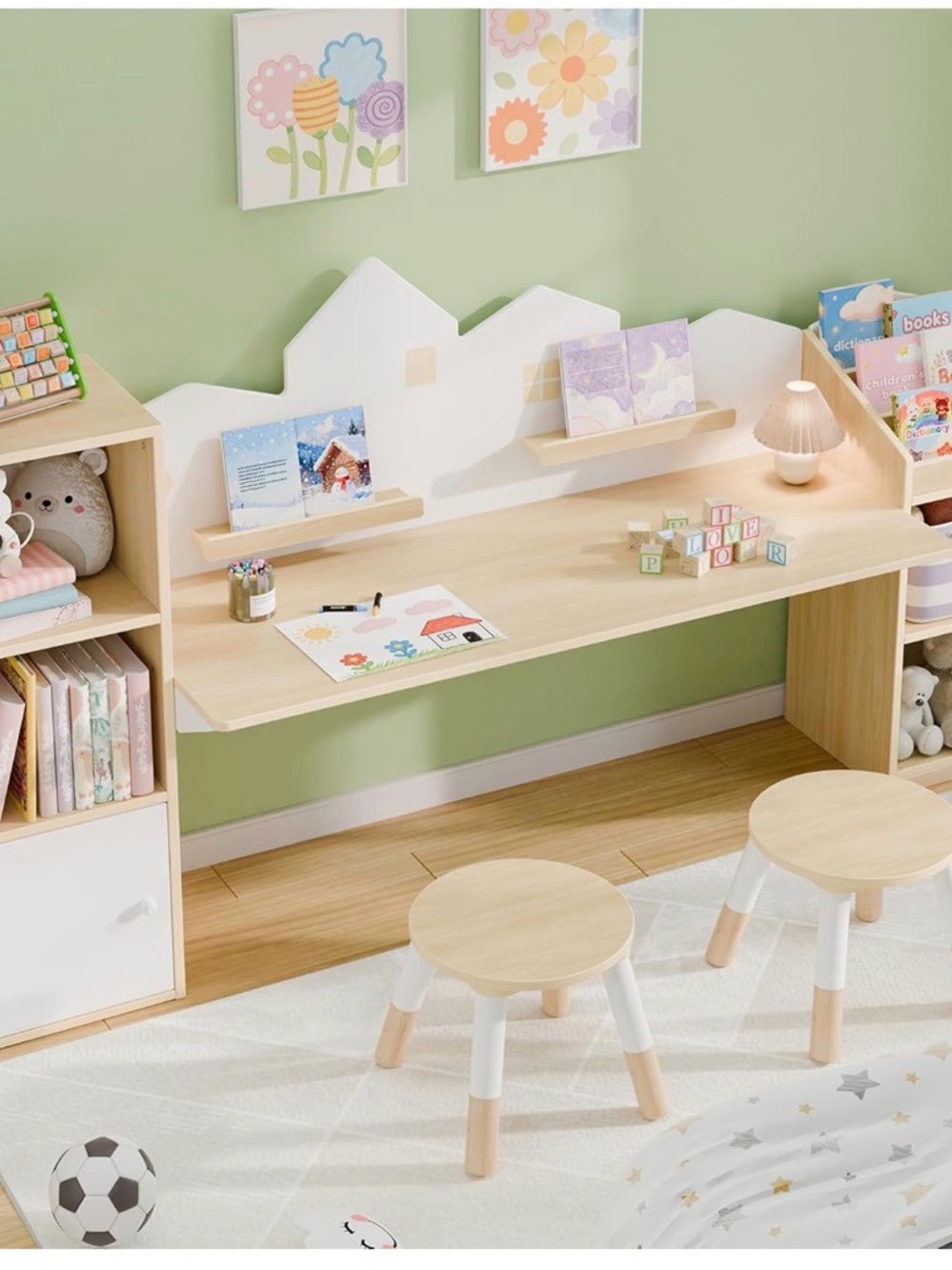 BNIB Kids Desk with Bookshelves and 2 Stools